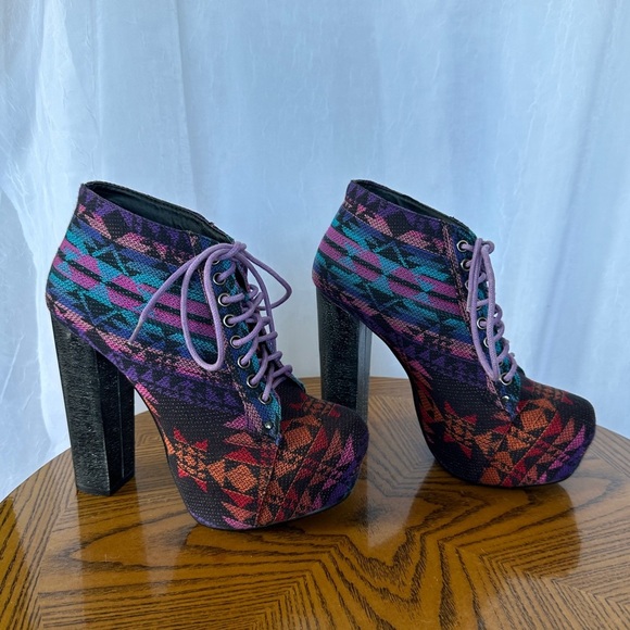B Love Style Colorful Boho Tribal Print High Heel Lace Up Ankle Boots - Picture 14 of 17